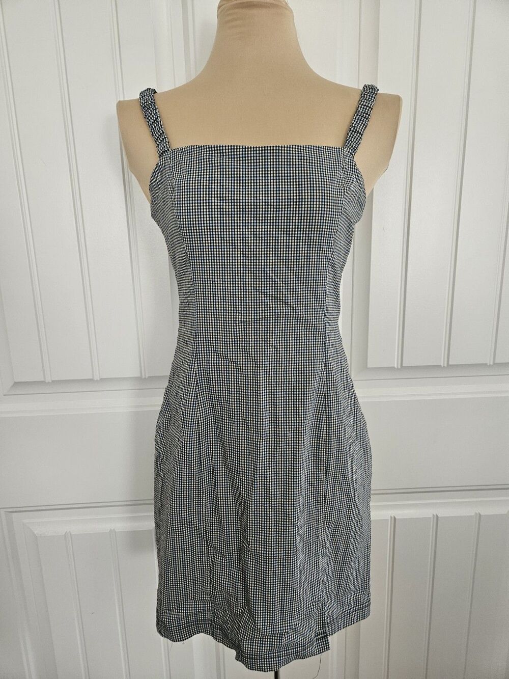 Forever 21 Blue Gingham Smocked Sides Mini Dress Sz M Stretchy Straps
